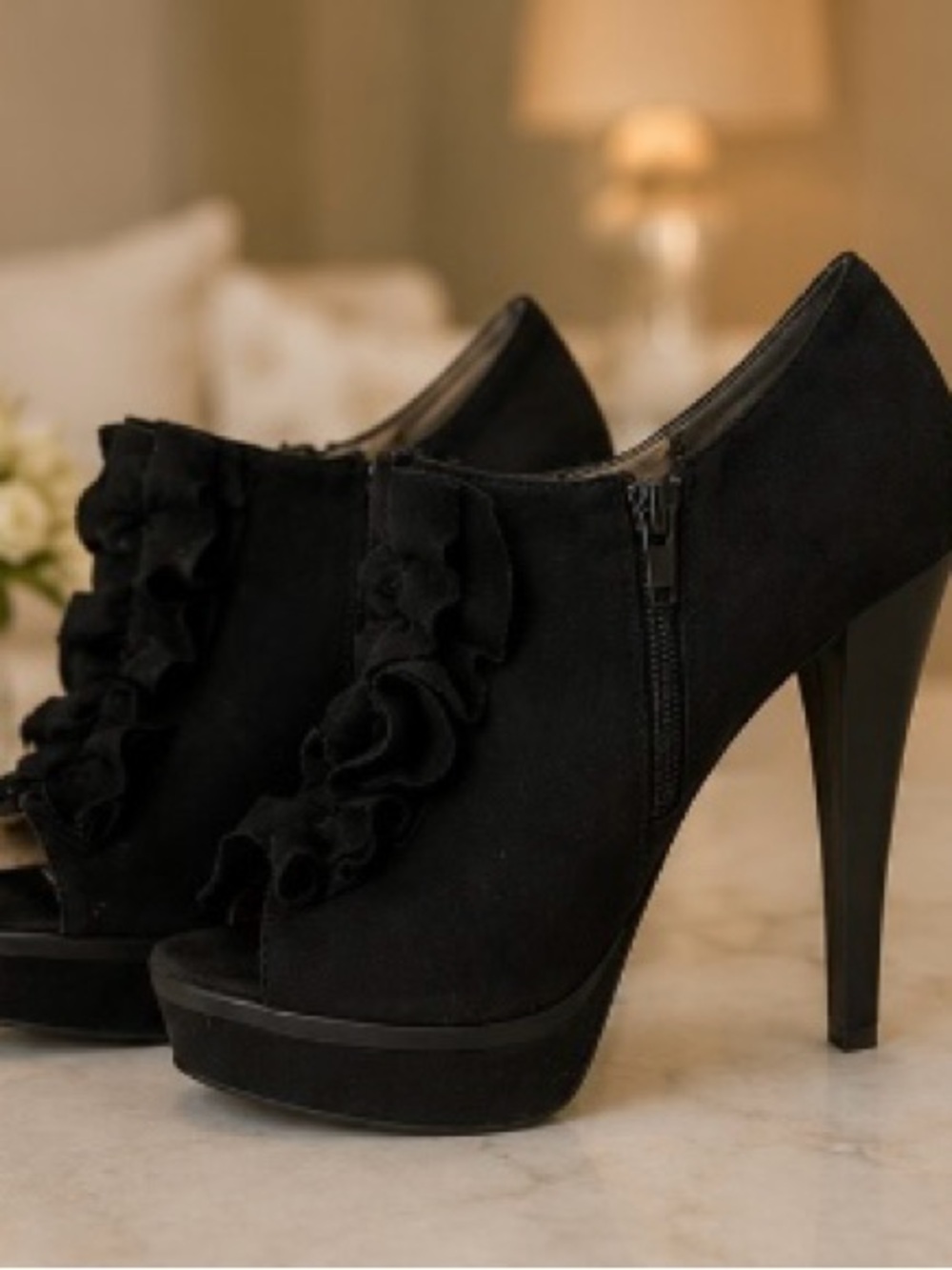 Charlotte Russe Black Ruffle Platform Heel Booties